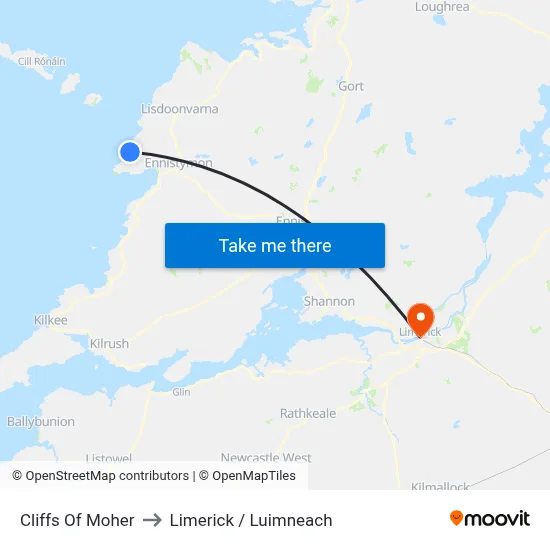 Cliffs Of Moher to Limerick / Luimneach map