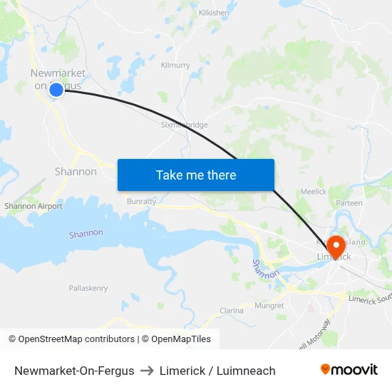 Newmarket-On-Fergus to Limerick / Luimneach map