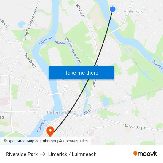 Riverside Park to Limerick / Luimneach map