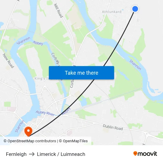Fernleigh to Limerick / Luimneach map