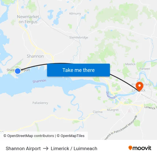 Shannon Airport to Limerick / Luimneach map