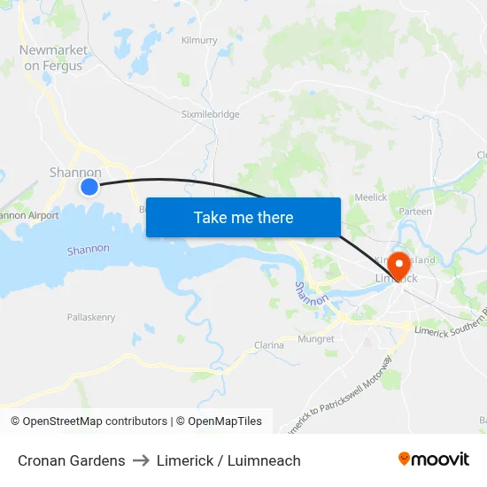 Cronan Gardens to Limerick / Luimneach map