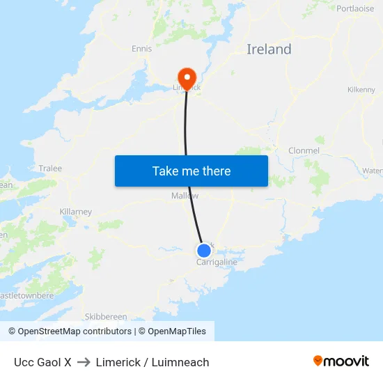 Ucc Gaol X to Limerick / Luimneach map