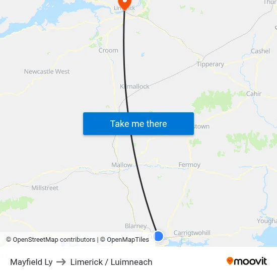 Mayfield Ly to Limerick / Luimneach map