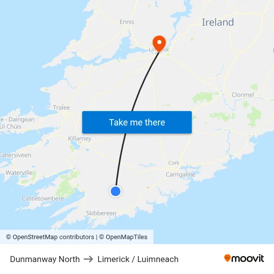 Dunmanway North to Limerick / Luimneach map