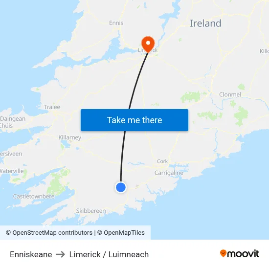 Enniskeane to Limerick / Luimneach map