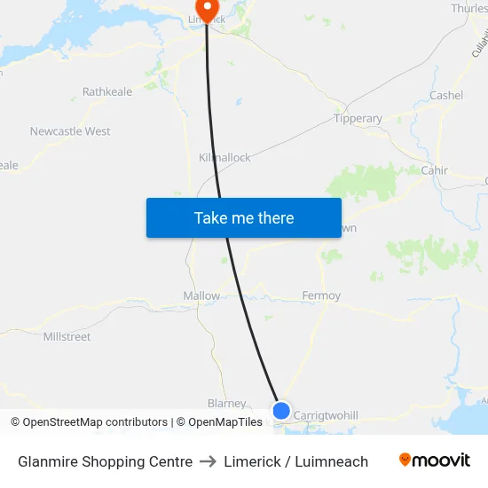 Glanmire Shopping Centre to Limerick / Luimneach map