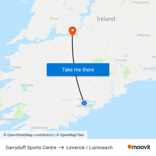 Garryduff Sports Centre to Limerick / Luimneach map