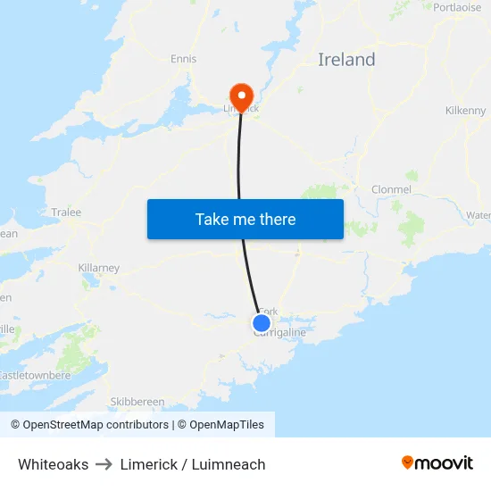 Whiteoaks to Limerick / Luimneach map