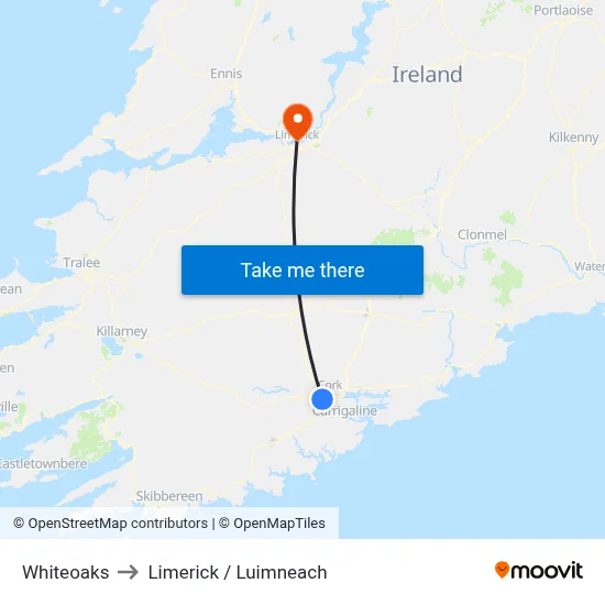 Whiteoaks to Limerick / Luimneach map