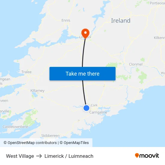 West Village to Limerick / Luimneach map