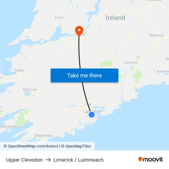 Upper Clevedon to Limerick / Luimneach map