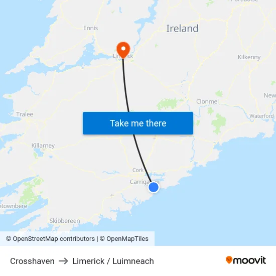 Crosshaven to Limerick / Luimneach map