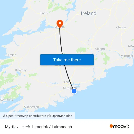 Myrtleville to Limerick / Luimneach map