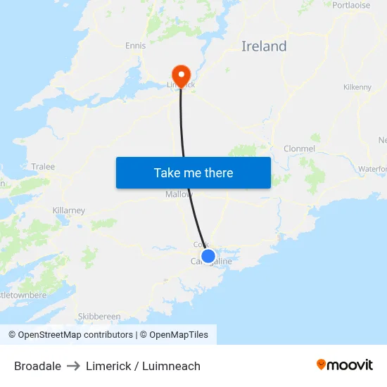Broadale to Limerick / Luimneach map