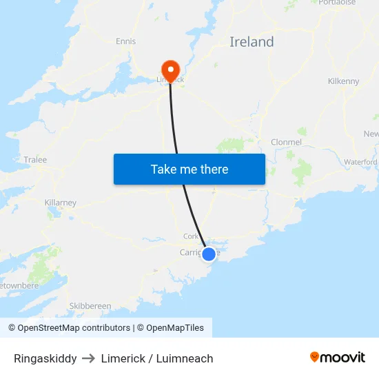 Ringaskiddy to Limerick / Luimneach map