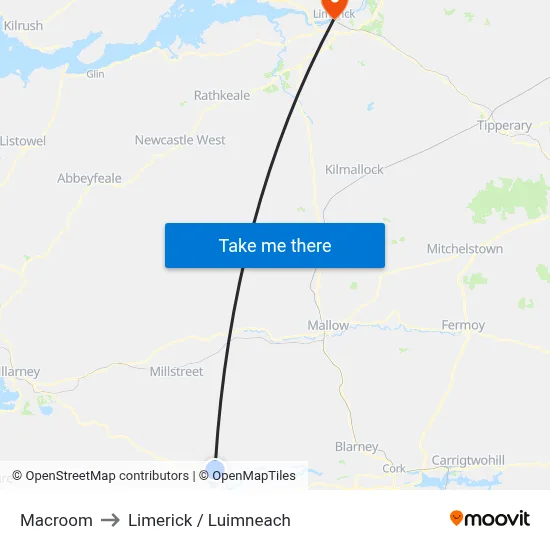 Macroom to Limerick / Luimneach map