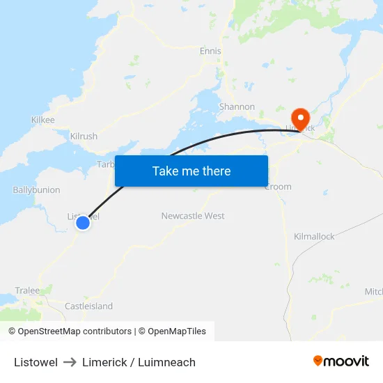 Listowel to Limerick / Luimneach map