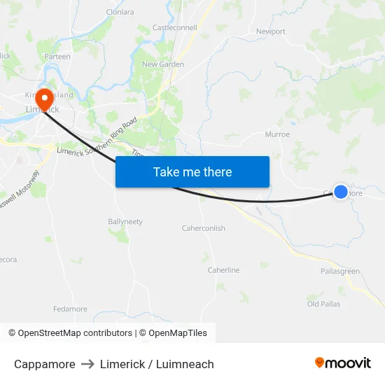 Cappamore to Limerick / Luimneach map