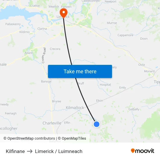 Kilfinane to Limerick / Luimneach map
