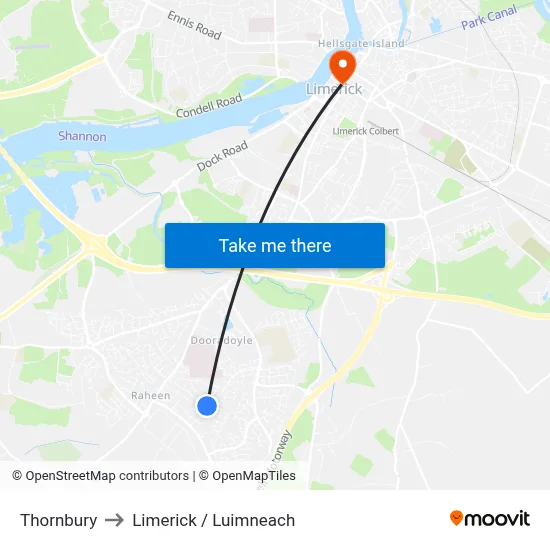 Thornbury to Limerick / Luimneach map