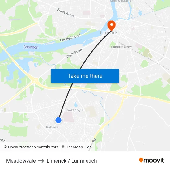 Meadowvale to Limerick / Luimneach map