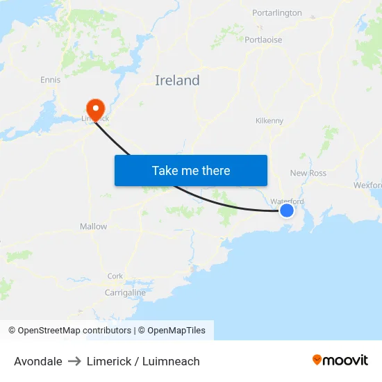 Avondale to Limerick / Luimneach map