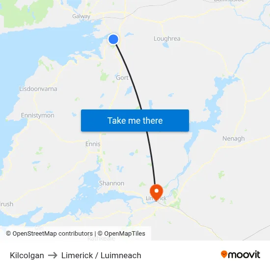 Kilcolgan to Limerick / Luimneach map