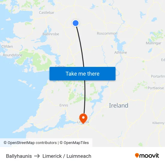 Ballyhaunis to Limerick / Luimneach map