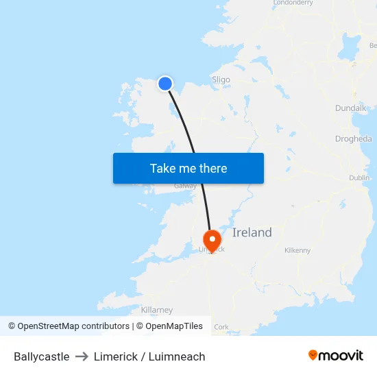 Ballycastle to Limerick / Luimneach map