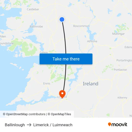 Ballinlough to Limerick / Luimneach map