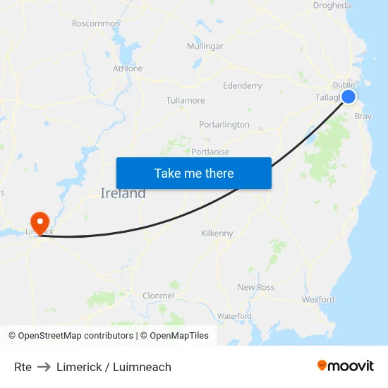 Rte to Limerick / Luimneach map