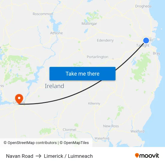 Navan Road to Limerick / Luimneach map
