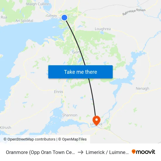 Oranmore (Opp Oran Town Centre) to Limerick / Luimneach map