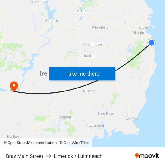 Bray Main Street to Limerick / Luimneach map