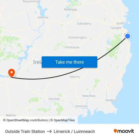 Outside Train Station to Limerick / Luimneach map