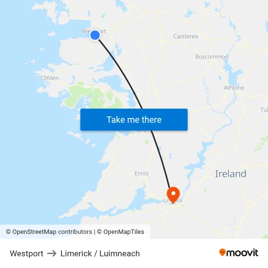 Westport to Limerick / Luimneach map