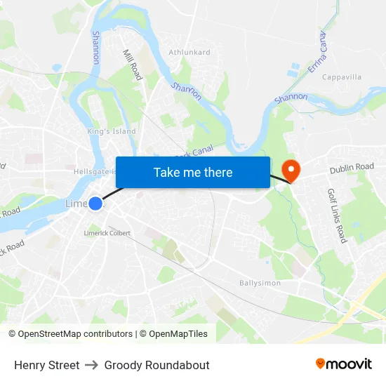 Henry Street to Groody Roundabout map