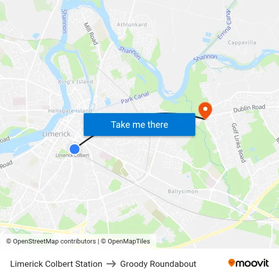Limerick Colbert Station to Groody Roundabout map