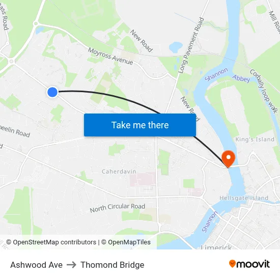 Ashwood Ave to Thomond Bridge map