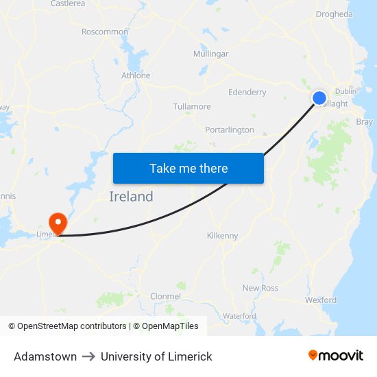 Adamstown to University of Limerick map