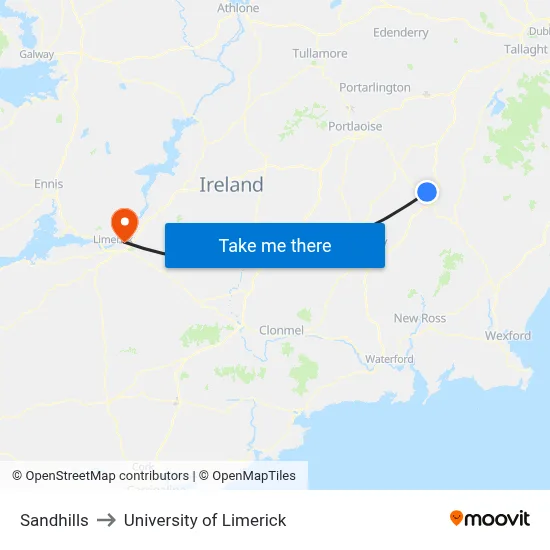 Sandhills to University of Limerick map