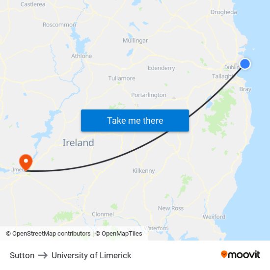 Sutton to University of Limerick map