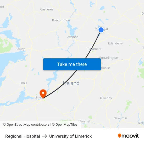 Regional Hospital to University of Limerick map