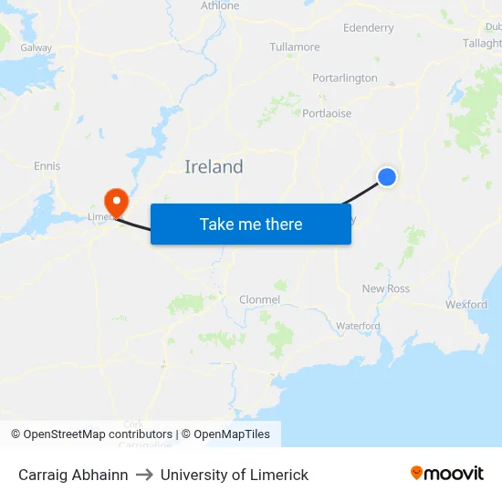 Carraig Abhainn to University of Limerick map