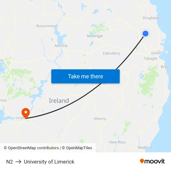 N2 to University of Limerick map