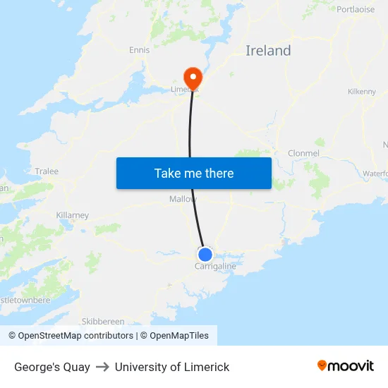George's Quay to University of Limerick map