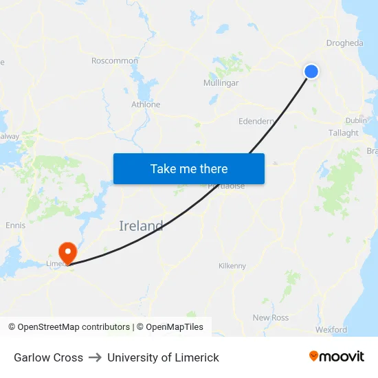 Garlow Cross to University of Limerick map