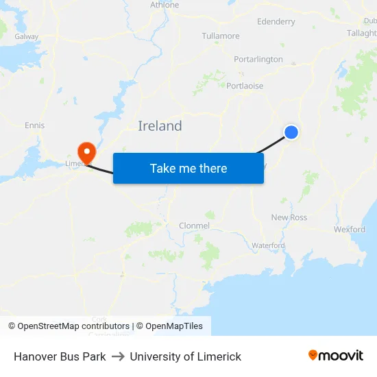 Hanover Bus Park to University of Limerick map