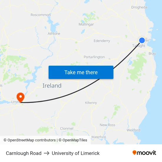 Carnlough Road to University of Limerick map